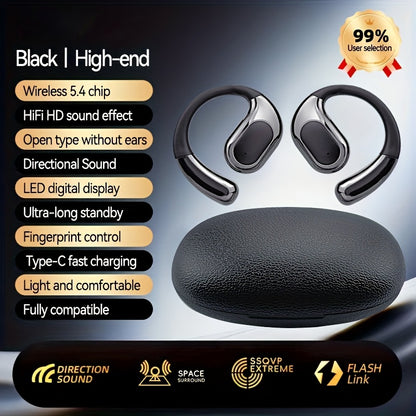 2025 new TWS wireless earphones, long battery life, large capacity charging box, smart digital display, ergonomic ear hook design, suitable for study/phone/business/music/driving/cycling, multi-device compatible with mobile p