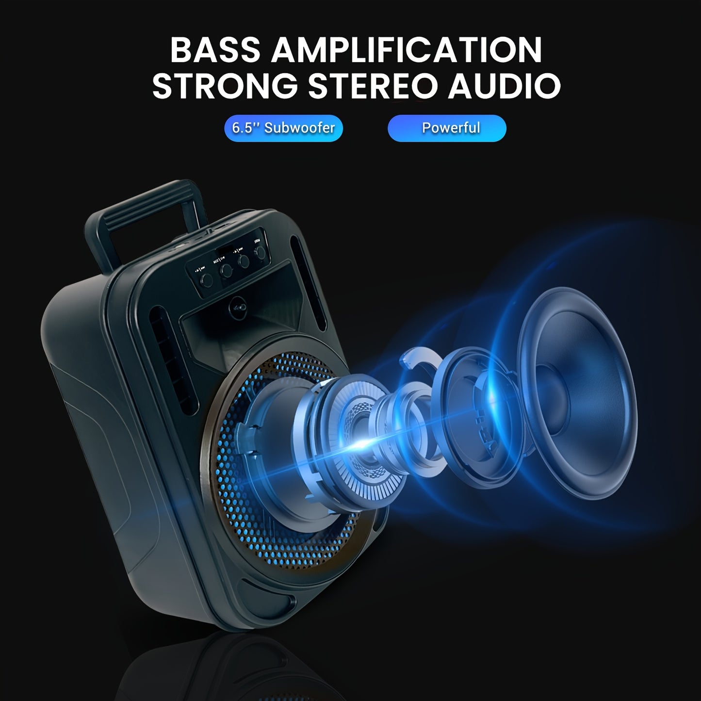4000W Rechargeable Outdoor Bluetooth Speaker Portable PA System W/ 6.5" Subwoofer, Party Lights USB/TF/FM/TWS, FM Radio, Perfect for Thanksgiving & Christmas Party