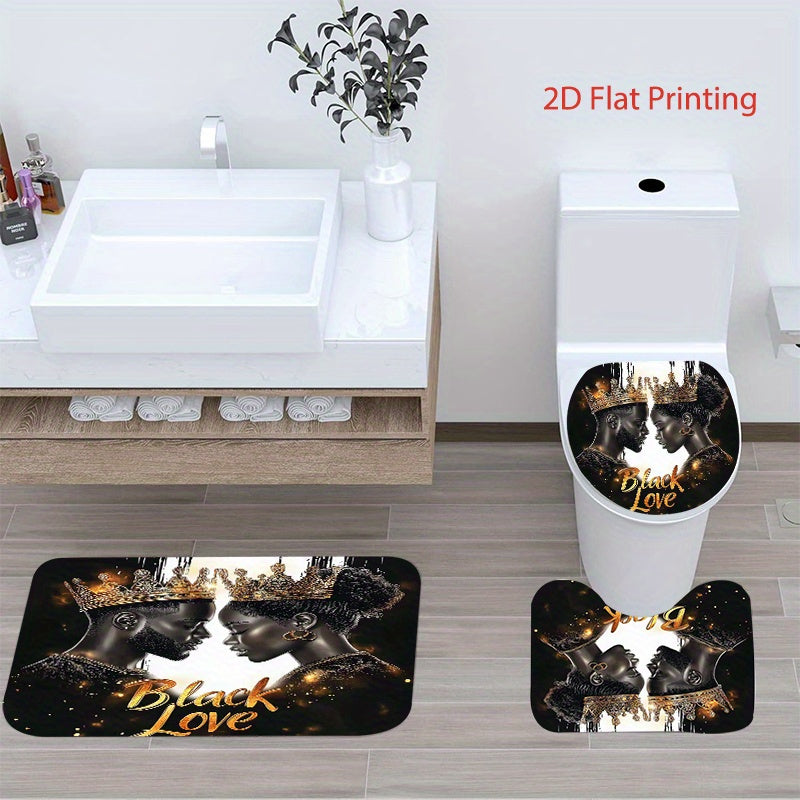 1pc/4pcs Bathroom Bath Shower Curtain Set with 12 Hooks, Toilet Seat Bath Mats and Rugs Non-slip Carpet Toilet Covers, Polyester Curtain for Bathroom Accessories Home Decor