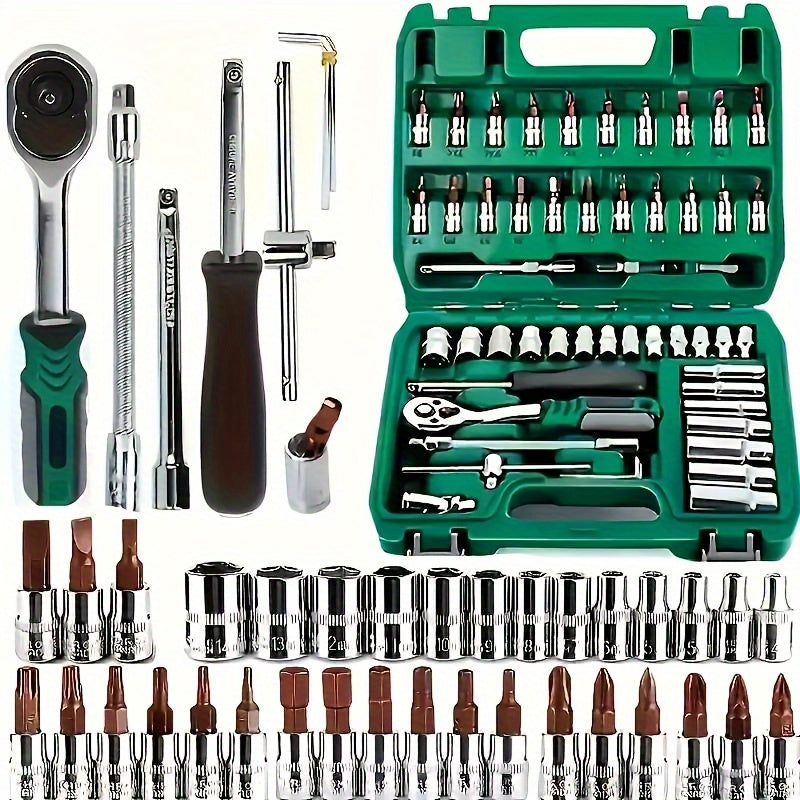 899/216/53PCS Or 230/65PCS Updated Tool Set, MechanicTool Kits for Auto Repair And Household Mechanical Tool Kit for Car Bike Repair Tools, 1/2 *1/4" 3/8 "drive Depth And Standard Sockets, Ratchet Torque Wrench Screwdriver So