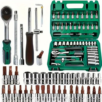 899/216/53PCS Or 230/65PCS Updated Tool Set, MechanicTool Kits for Auto Repair And Household Mechanical Tool Kit for Car Bike Repair Tools, 1/2 *1/4" 3/8 "drive Depth And Standard Sockets, Ratchet Torque Wrench Screwdriver So