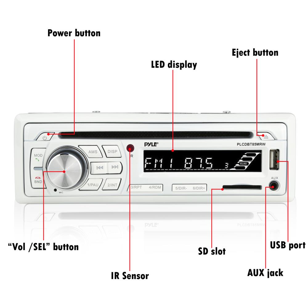 Pyle PLCDBT85MRW Marine Stereo Receiver Kit with Single DIN In-Dash LCD Digital Display, Built-in Bluetooth and Microphone, Includes Four 6.5” Waterproof Speakers, USB/SD/MP3/AUX/FM Radio Reader, Remote Control, Universal M