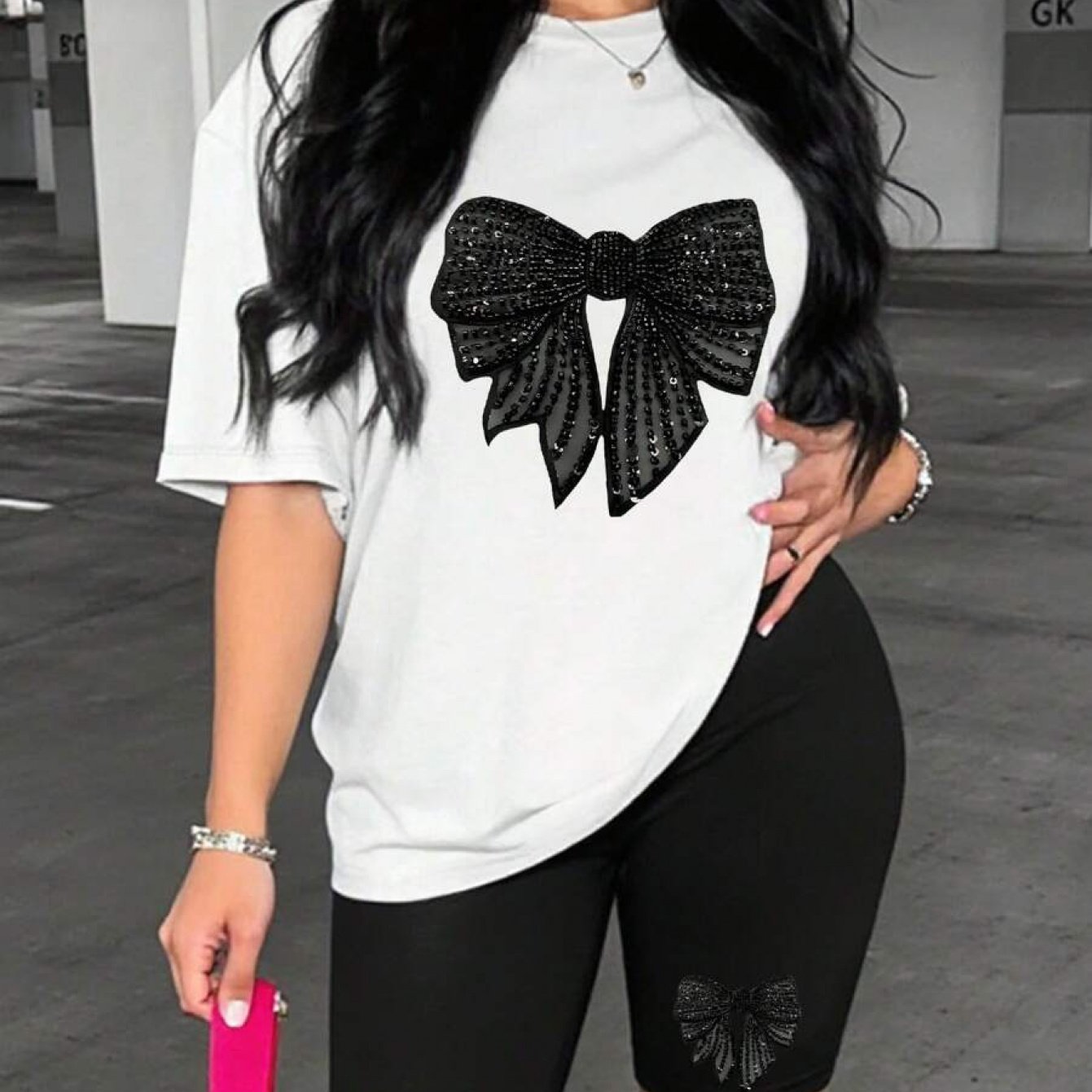 INAWLY 2pcs/Set Women Summer Letter Print Round Neck Short Sleeve T-Shirt And Shorts Casual Outfit