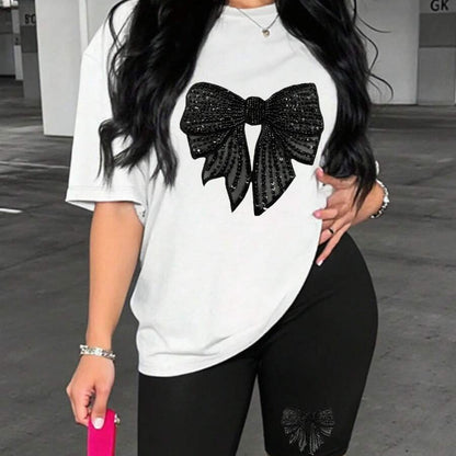 INAWLY 2pcs/Set Women Summer Letter Print Round Neck Short Sleeve T-Shirt And Shorts Casual Outfit