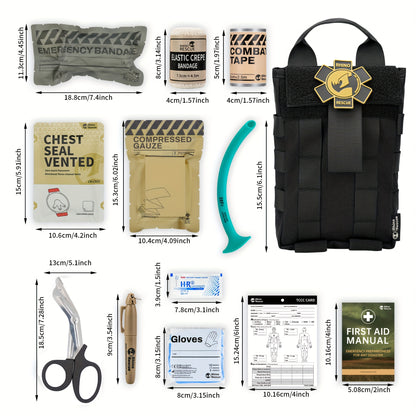 RHINO RESCUE Green Tactical First Aid Kit, IFAK, 39.37inch Tactical First Aid Kit, Including Tourniquet, Bandage, Chest Seal, Used for Severe Bleeding Control, Made Of Nylon Material, with MOLLE Quick Release System