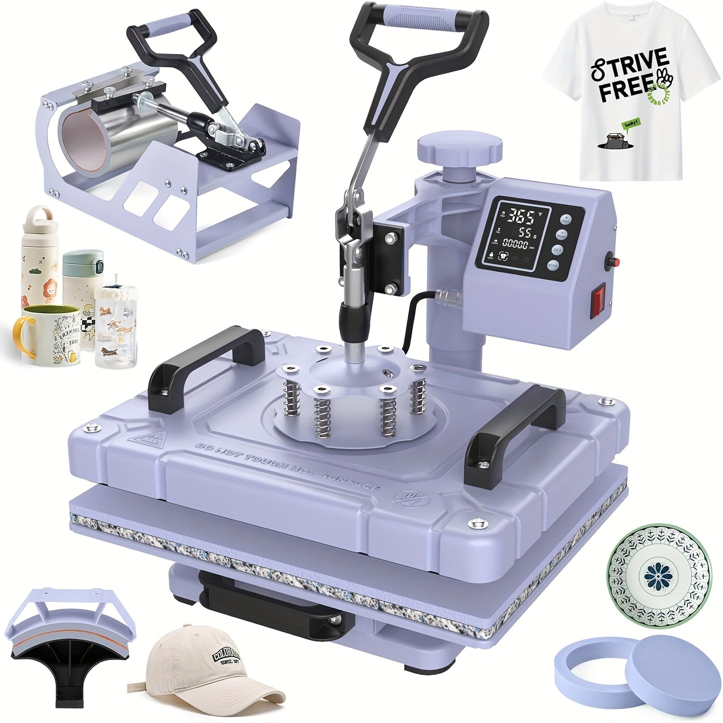 5-in-1 Heat Press Machine, 12x15 Inch Multifunctional Heat Transfer Combo With 360° Swing Away For T-Shirts, Mugs, Hats, Plates, And Caps