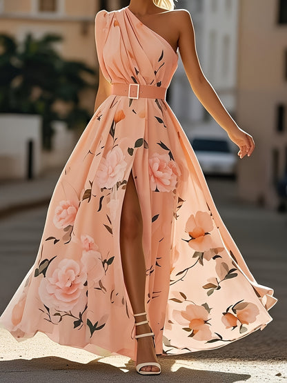 Plus Size, HERTALK Women's Off-Shoulder Digital Print Sleeveless Tank Dress with Belt Long Dress