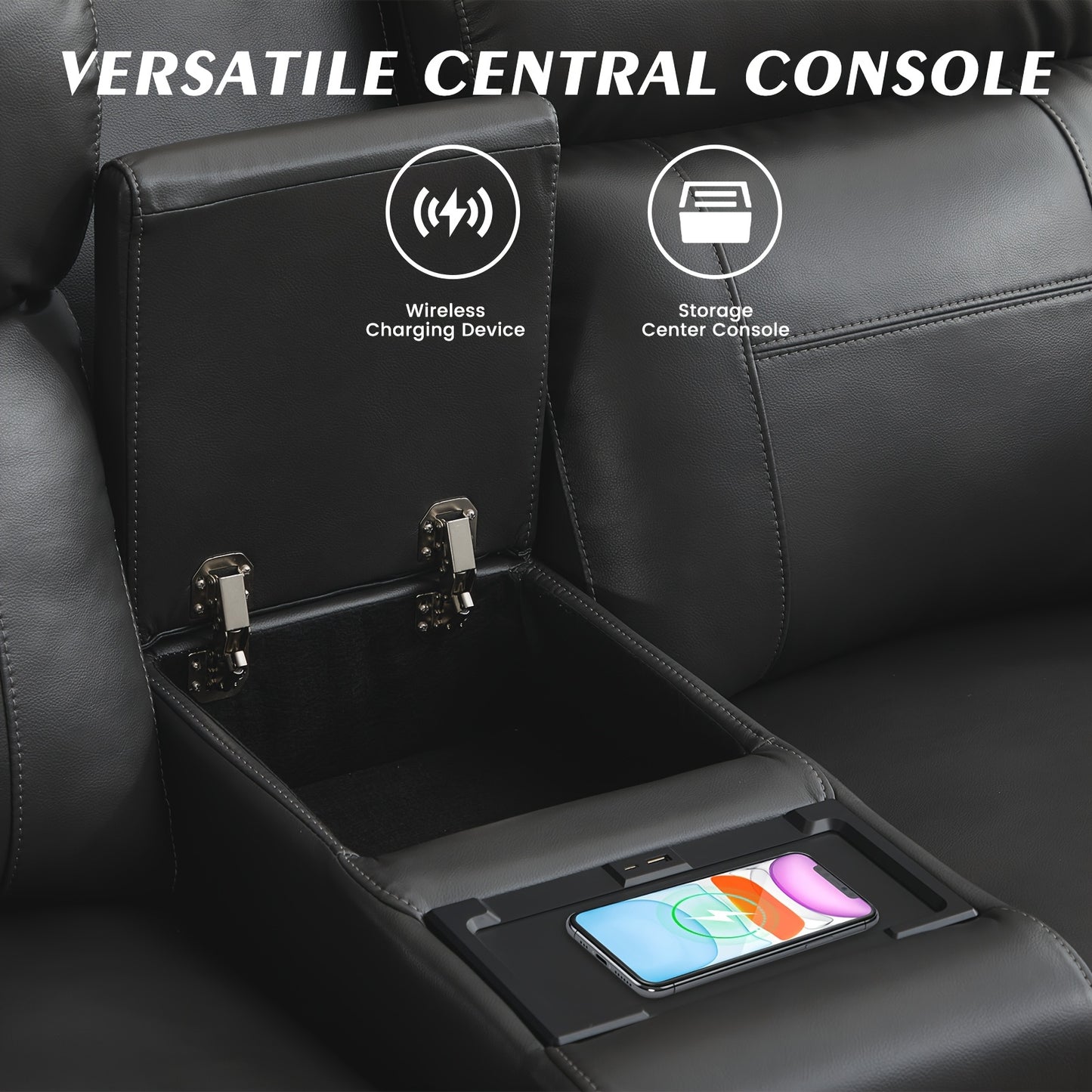 Consofa Leather Reclining Couch, Dual Motor Power Reclining Sofawith Power Headrest/LED Light/Armrest Storage, Recliner Sofa 3 Seater for Living Room/Apartment/Bedroom, Living Room Seating, Apartment Furniture, Stylish Reclin