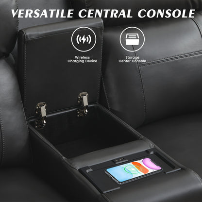 Consofa Leather Reclining Couch, Dual Motor Power Reclining Sofawith Power Headrest/LED Light/Armrest Storage, Recliner Sofa 3 Seater for Living Room/Apartment/Bedroom, Living Room Seating, Apartment Furniture, Stylish Reclin