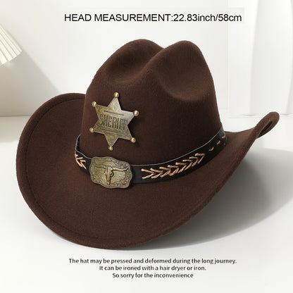 Women'S Western Cowboy Hat - Heavy-Duty Six-Pointed Star Bull Head Design, Wide Brim, Lightweight & Sturdy for Horseback Riding, Hiking, Western Parties - Non-Slip Elastic Band, Easy-Care (Hand Wash/Dry Clean) - Western Cowbo
