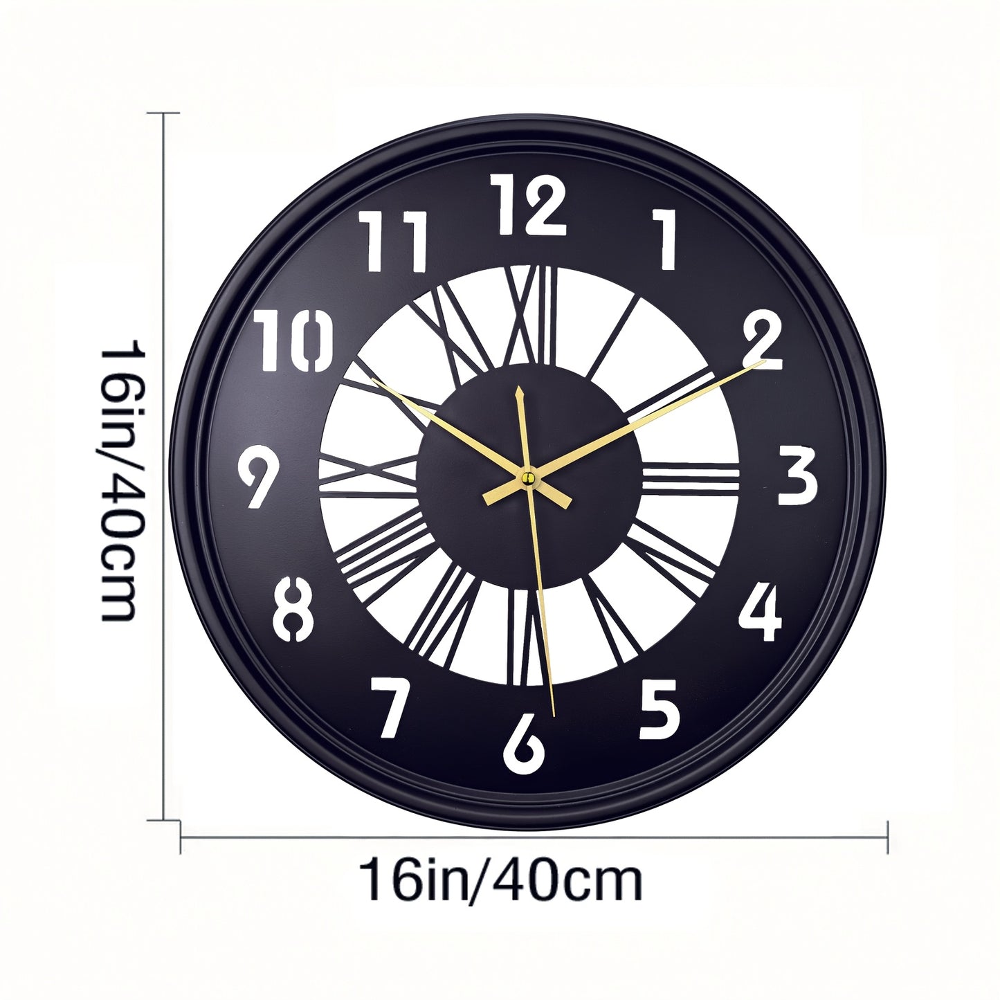 One 16-inch large wall clock, silent with no ticking sound, battery-powered digital clock, industrial metal indoor clock, suitable for living rooms, kitchens, cafes, home decor - available in black, Golden, and Silvery