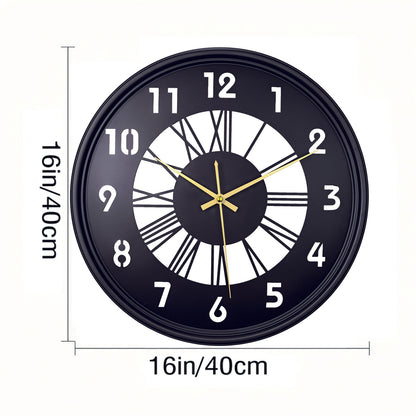 One 16-inch large wall clock, silent with no ticking sound, battery-powered digital clock, industrial metal indoor clock, suitable for living rooms, kitchens, cafes, home decor - available in black, Golden, and Silvery