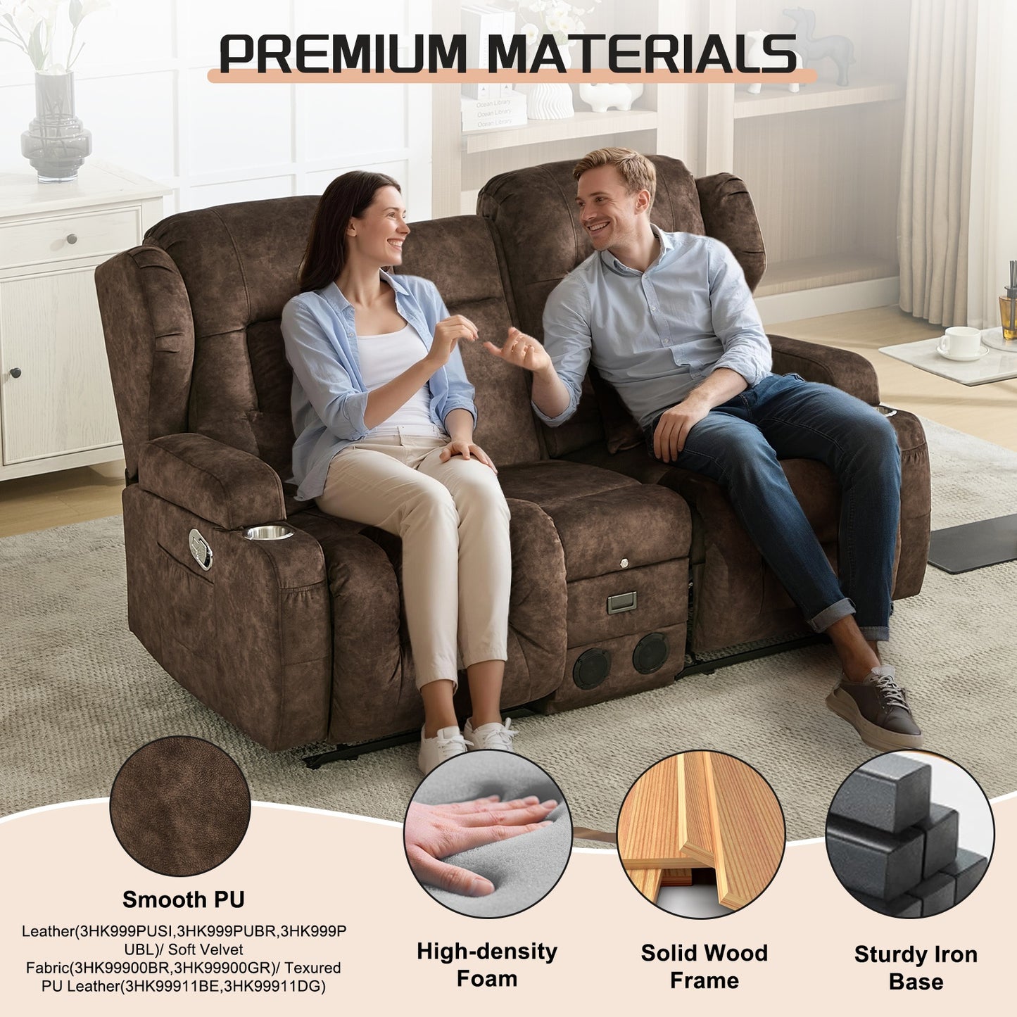 68" Rocker Recliner Loveseat Sofa with Console - Manual Reclining Rocking Chair, Faux Leather, USB Outlets & Side Pockets, Metal Frame, 110-240V Plug Powered