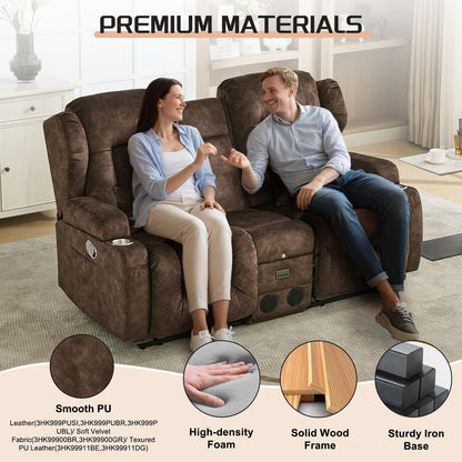68" Rocker Recliner Loveseat Sofa with Console - Manual Reclining Rocking Chair, Faux Leather, USB Outlets & Side Pockets, Metal Frame, 110-240V Plug Powered