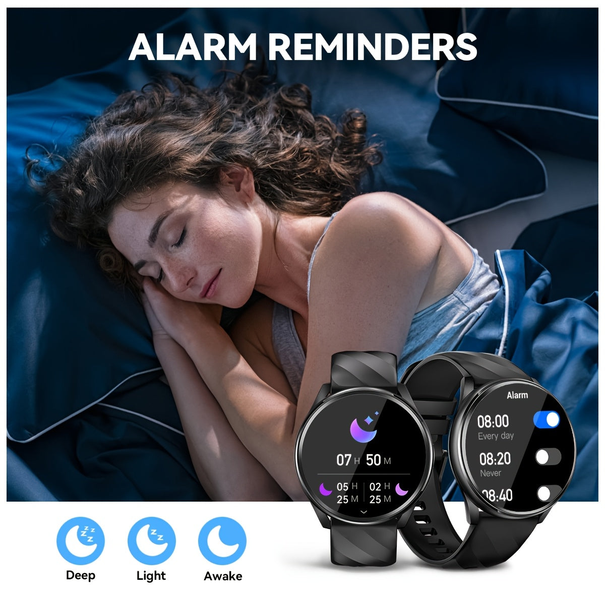 QTLJJBY Round wireless call smart sports watch, 1.46 inch HD full screen touch display, fitness tracker, IPX8, 7 days of battery life, long standby, with information push, female function, multiple sports modes (pedometer, ca