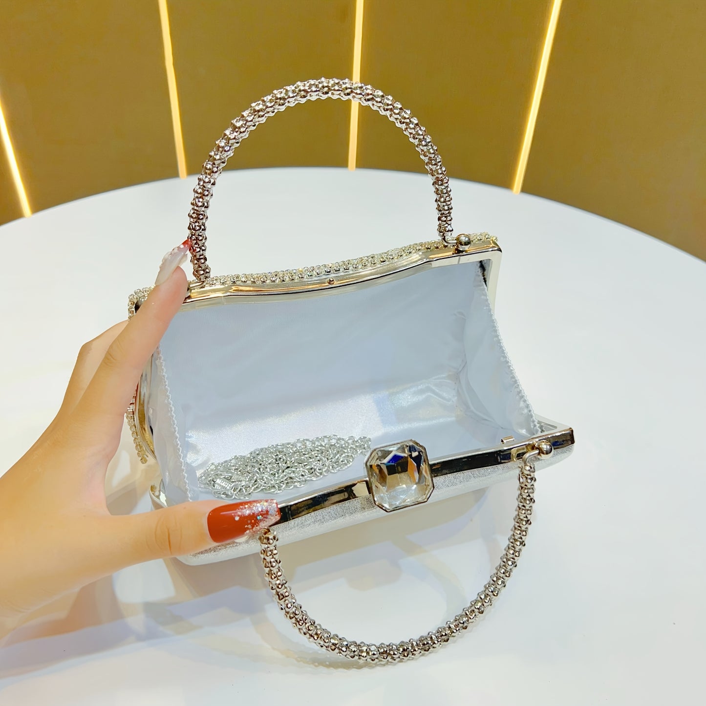 Women's Elegant Rhinestone-Adorned Evening Handbag with Detachable Crossbody Strap & Closure - Sparkling -Encased Design, Tassel Detailing, Durable Luxury Party Wedding Bag for Daily Use, Prom, Galas - Multi-Color Options (Bl