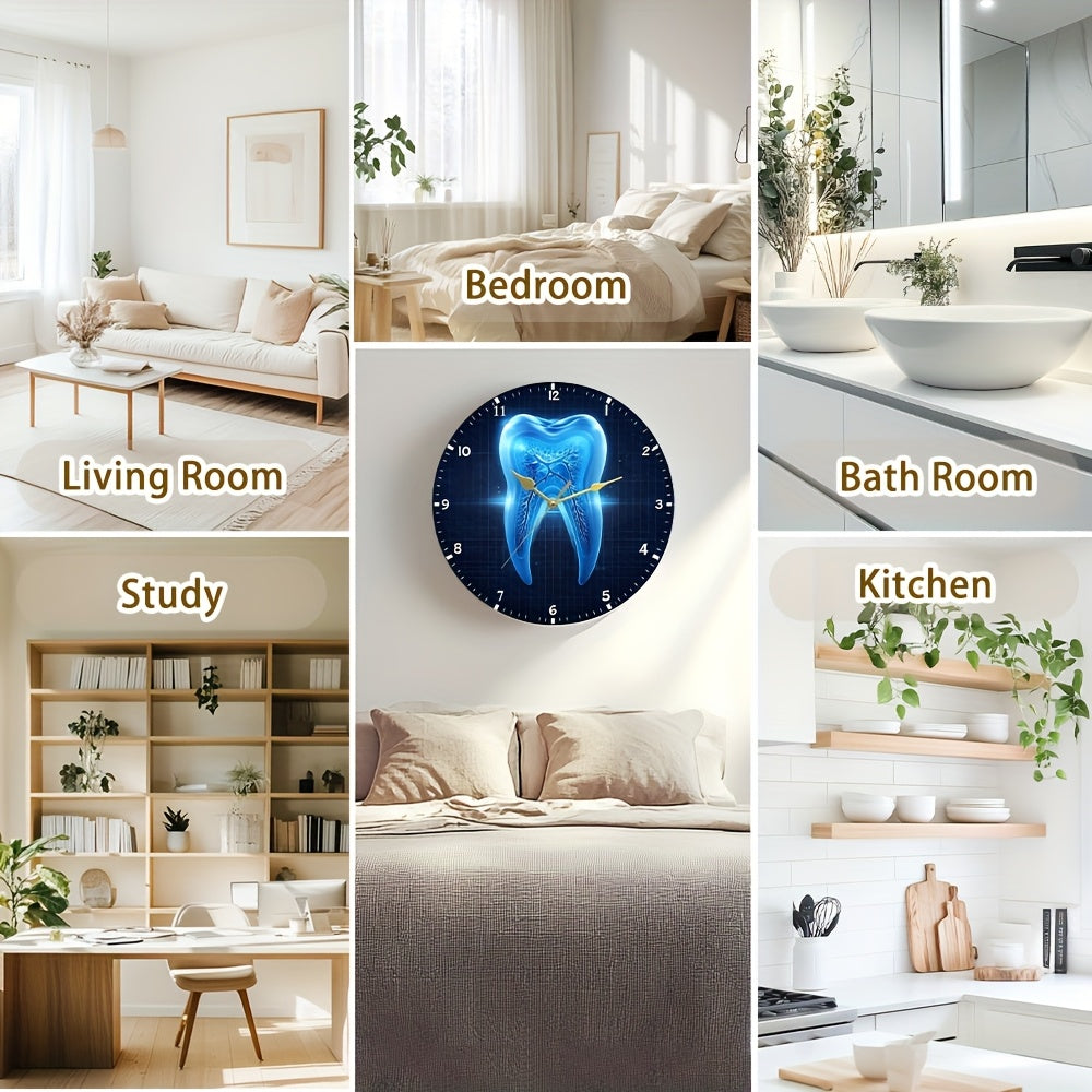 1pc Tooth X-ray Perspective Creative Glass Wall Clock, 11.81-inch Silent Quartz Movement, Non-Luminous Tempered Glass, Tooth Perspective Design, Battery Powered (AA Not Included), Soft Glow Effect, Ideal for Home Decor, Clini