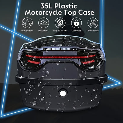 1pc Motorcycle Top Box - Heavy-Duty ABS Motorcycle Luggage Bag with Locking Mechanism, 45L/11.89 Gallon Capacity, Shock-Absorbing Base & Interior Lining, Detachable Straps For Secure Storage Of Helmets, Gloves, Motorcycle Sto