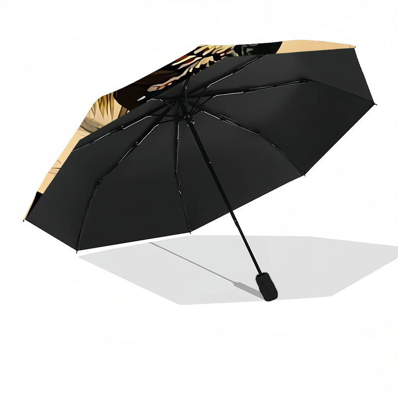 Automatic Open/Close Umbrella with Rooster Clock Face - Windproof Portable Folding Umbrella, 8-Rib Sturdy Frame, Golden & Design with Roman Numerals, Ideal Halloween/christmas Gift For Men & Women, Casual Fashion Umbrella, Du