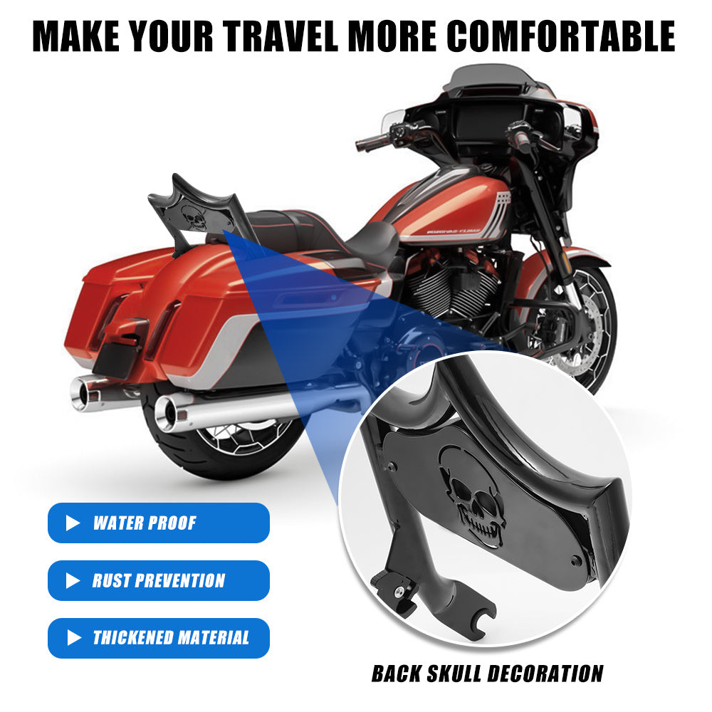 Motorcycle Sissy Bar with Skull Design, Thickened Steel, Compatible with Harley Touring CVO Road Street Glide Road King 2009-2024