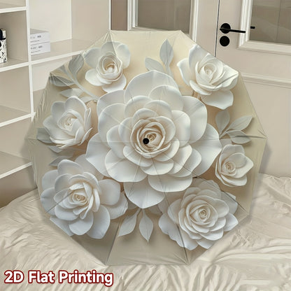 1pc Automatic Folding Umbrella with 8-Rib Compact Travel Design - Elegant Peony Flower Print, Automatic Open/Close, Lightweight & Portable for Women