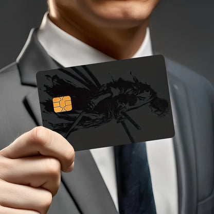 2pcs Cool Black Samurai Waterproof Vinyl Stickers, Ultra-Thin High-Quality Scratch-Resistant Card Skins for Credit/Debit Cards & ID Cards - Self-Adhesive Removable, Ideal Gift For Men & Women, Card Holder, Card Protector