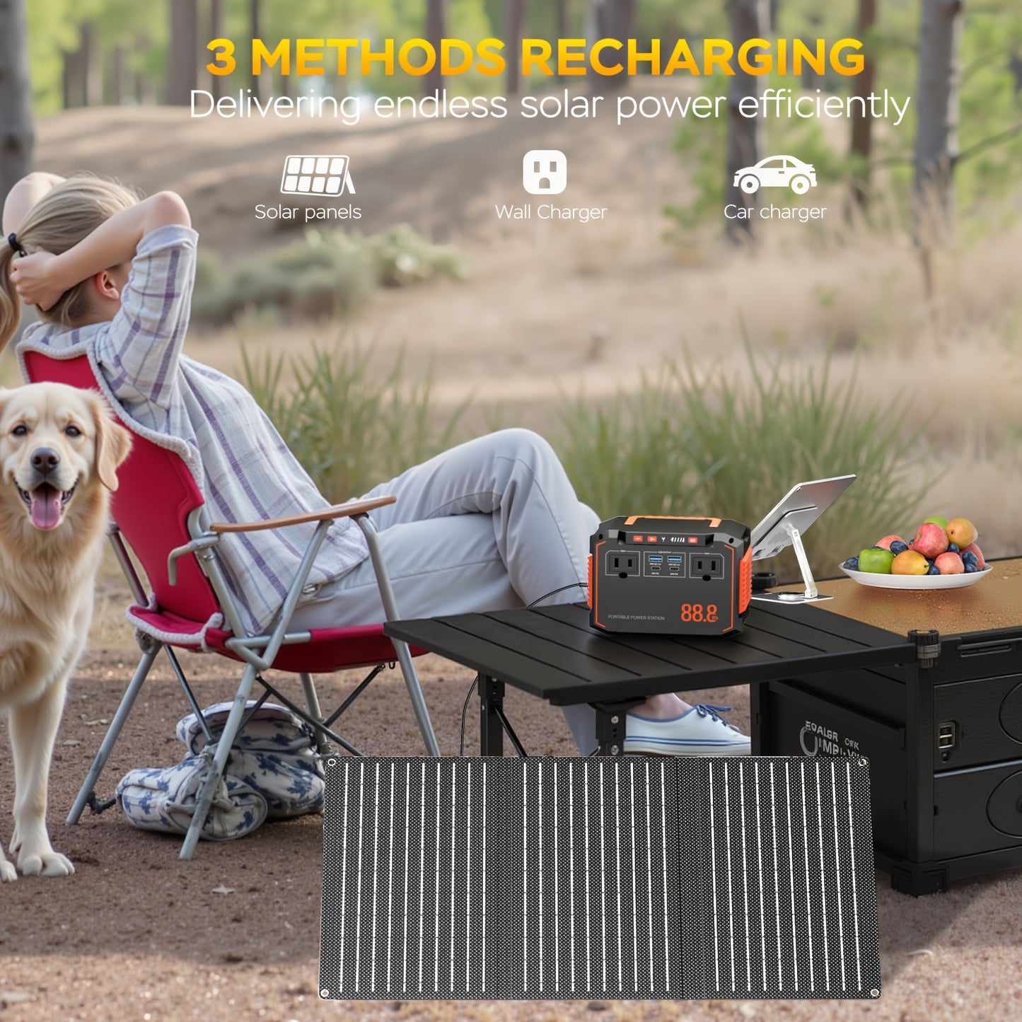 150W/300W Portable Camping Power Station 88.8Wh/111Wh/240Wh With 30/60W Solar Panel Or 88.8Wh/240Wh.with 2*AC/USB-C PD/USB QC3.0/DC Output, LED Emergency Power Light For Outdoor Camping, RV Traveling, Emergencies For Christma