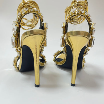 Women'S Rhinestone-Adorned Cross Strap Open-Toe High Heel Sandals - Ultra-High Stiletto Heels, PU Cover Upper & Lining, European & American Style Elegant Party & Formal Dress Shoes with Cushioned Insole, Durable Rubber Sole -