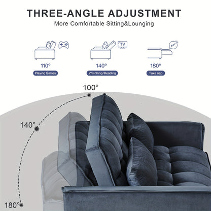 54" Black Velvet 3-in-1 Convertible Sofa Bed with Adjustable Backrest & Pull-Out Sleeper - Space-Saving Sleeper Sofa with Storage Pocket, Hardwood Frame, Modern 2-Seater for Small Apartments, Living Room, Guest Room - No Asse