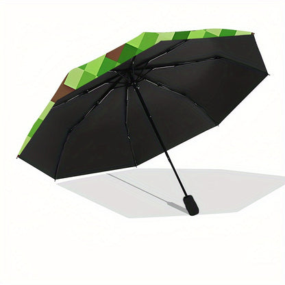 Automatic Open/Close Umbrella with Windproof Design - One-Touch Button, Compact Folding Mechanism, Portable Travel Umbrella with 8-Rib Stability for Commute, Business, Vacation - Ideal Gift for Gamers & Tech Enthusiasts (Gree