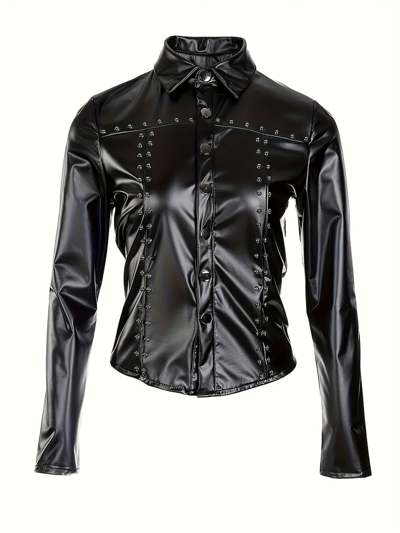 Women'S Elegant Studded Jacket, Polyester 97% Spandex 3% Stretch, Solid Color, Lapel Collar, Spring/Summer Fashion, Non-Textile Weave, Adult Fit