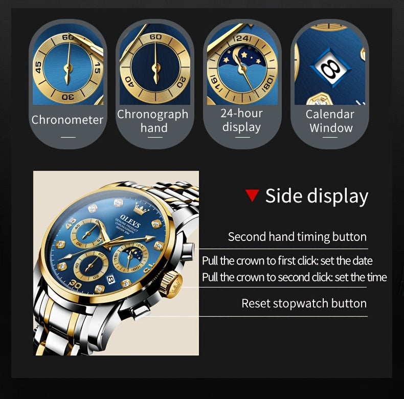 OLEVS Stainless Steel Luminous Business Quartz Watches For Men Luxury Top Brand Fashion Original Men'S Wrist Watches Classic New Trend High Quality Best Selling Men'S Watches