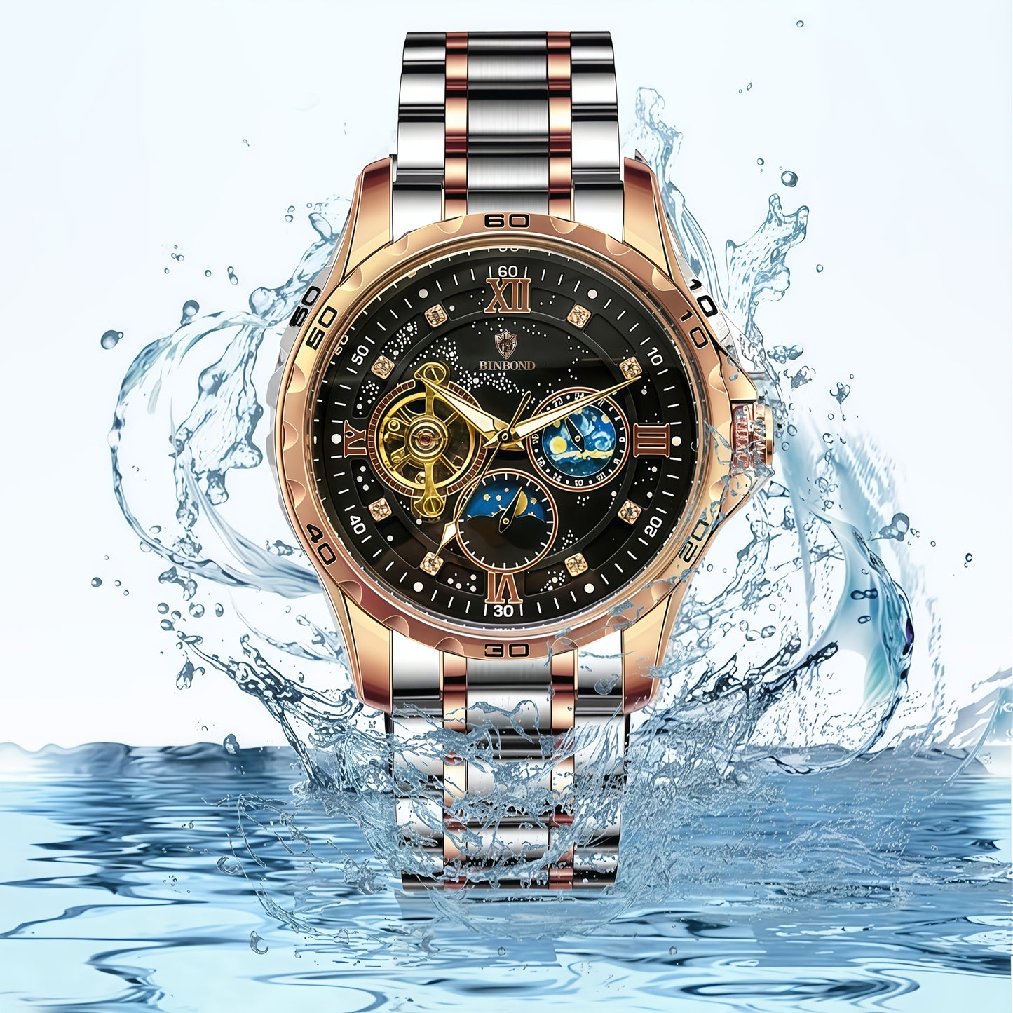 Men's Automatic Mechanical Watch with Hollow & Starry Sky - 24H Analog Wristwatch, Mechanical Movement (No), Dress Watch Suitable for Business, Casual & Special Occasions - Ideal Gift for Husband/Boyfriend (with Strap Adjuste