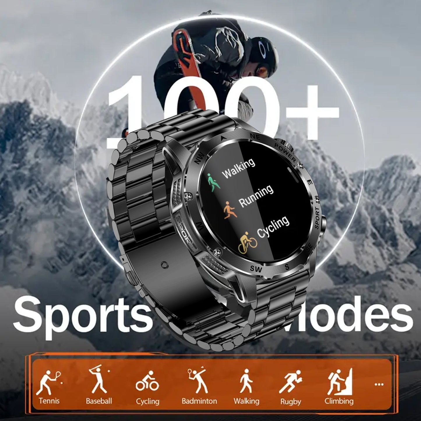 Men'S Smart Watch, Waterproof Smart Watch, Suitable for Outdoor Sports, IP68 Deep Waterproof, Waterproof Speaker, LED Flashlight, Call Answering, Music Control, 800Mah Battery, Compass, Compatible with Iphone And Android Phon