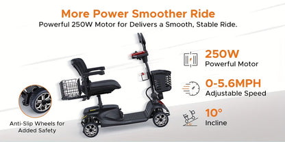 New 4-Wheel Mobility Scooter, 250W Motor, 5.6MPH Speed, 24V 12AH Battery, Solid 8"x3" Tires, Rearview Mirrors, Dual Baskets, Foldable & Adjustable Design, Easy To Control, Ideal For Daily Use And Outdoor Adventures, Red