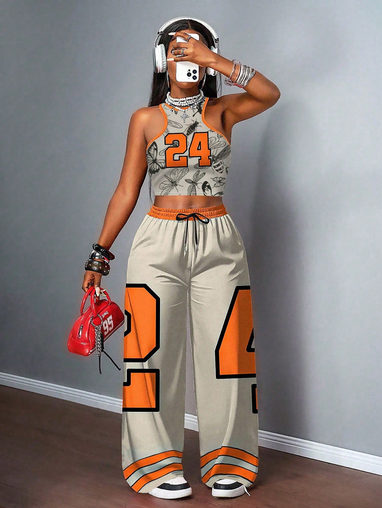 Two-piece Women's Tank Top and Shorts Set, Featuring Digital Printing, Color-block Design, Number and Animal Patterns. The Shorts Include Pockets and Drawstrings, Made from Comfortable Fabric with a Fashionable Printed Design