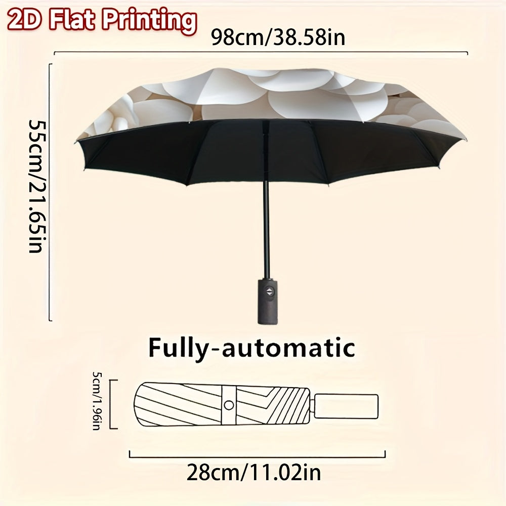 1pc Automatic Folding Umbrella with 8-Rib Compact Travel Design - Elegant Peony Flower Print, Automatic Open/Close, Lightweight & Portable for Women