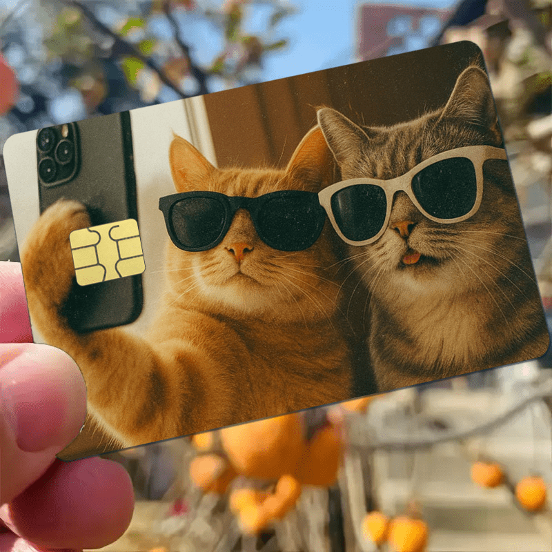 Halloween and Christmas gifts 1/2/4pcs in a set of cool cat selfie pattern Light Beige stickers, 1pc / 2pcs/ 4P cs sticke r s e t, Suitable for credit cards, bank c ards ， debit card ， bus passes 、 removable adhesive de