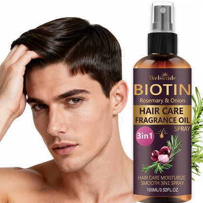 3-In-1 Rosemary And Onion Hair Care Oil Spray, No Rinse Required, Refreshing Lazy Fragrance, Smooths Hair, Salon-Grade Heat Protection Formula, Adds Natural Volume, Professional Quality Care, Ideal for Everyday Use, Unisex