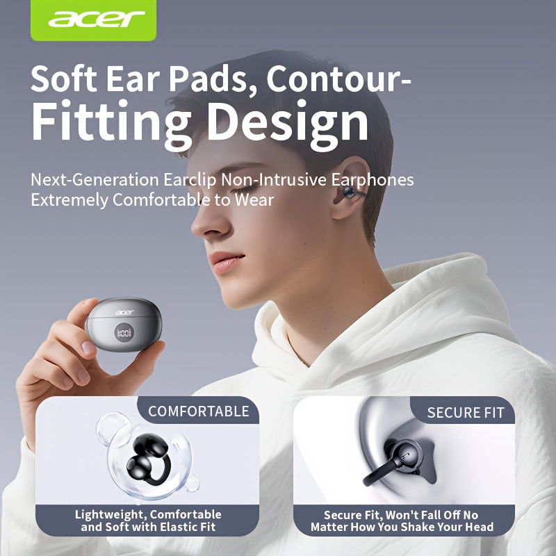 Acer 2025 new model back-to-school season TWS Wireless Headset Heavy Bass Stereo + Talking Noise Cancellation Ultra Long Lasting Sports Running hanging ear Low Latency Gaming Mode HIFI Audio Lightweight Touch Design Stylish D