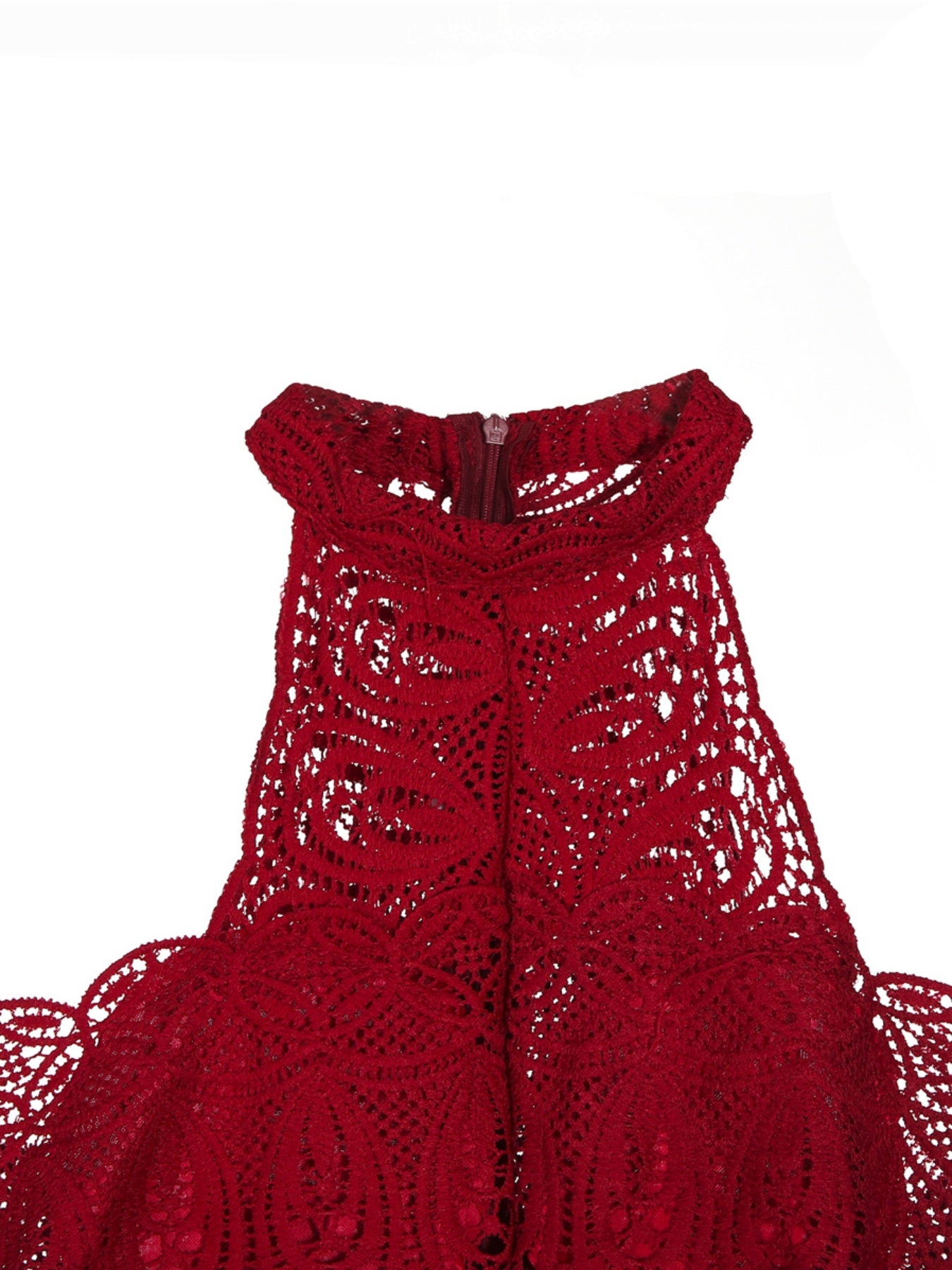 Women Hollow Out Lace Halter Dress, Crochet High Waist Pleated Maxi Dress Wedding Party Dress