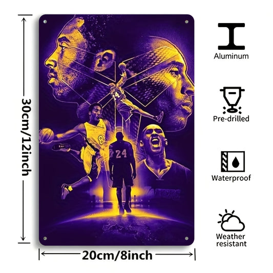 2D Flat, 1pc, Vintage Basketball Star Sports Poster Theme Aluminum Decorative Sign. Suitable for Living Room, Bedroom, Office, or Basketball Room Decor. Ideal Gift for Sports Fans. 8x12inch(20x30cm), 2D Flat