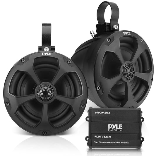 Pyle 5.25'' Waterproof Speakers + 2-Channel Amplifier System, 1000W for ATV, UTV, Boat & Off-Road Vehicles (PLUTV52CH)