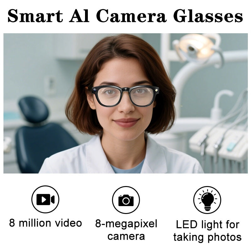 A New Hit - AI Smart Glasses with Touch And AI Chat Support. AI Intelligence, 800W HD, And Image Stabilization. Real-time Translation. Dual Microphones with Blue Light Protection And Noise Reduction. 4K HD Recording And Wirel