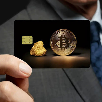 5pcs Set 2025 New Bitcoin Credit Card Skins - Holographic Gloss PVC/Scratch-Resistant Stickers with Bitcoin Logo & Emblem, Permanent Adhesive Removal (No Residue) for Crypto Cards, Collectible for DFeva Enthusiasts