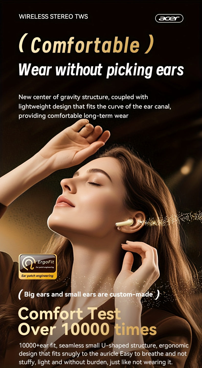 [Acer] 2025 new model back-to-school season TWS Wireless Headset Heavy Bass Stereo + Talking Noise Cancellation Ultra Long Lasting Sports Running In-Ear Low Latency Gaming Mode HIFI Audio Lightweight Touch Design Stylish Desi