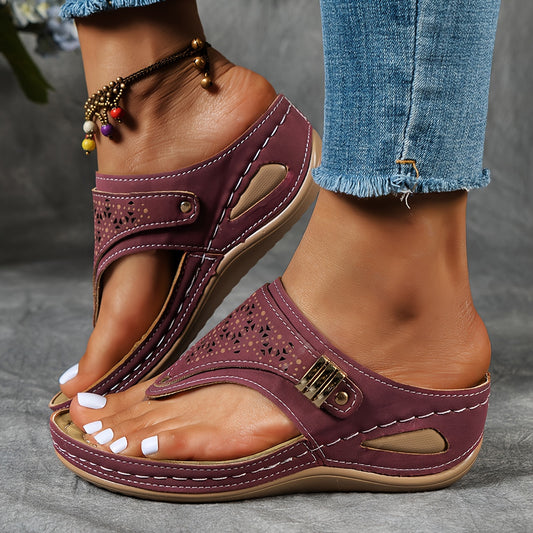 Women's Non-Slip Slip-On Flip Flops - Thick Cushioned midsole, Beige/Tan/Black/Blue/Grey/White/ - PU/Polyurethane Platform Sandals for Gym, Beach, Everyday - Lightweight & Durable Casual Shoes, Beach Footwear, Decorative Perf
