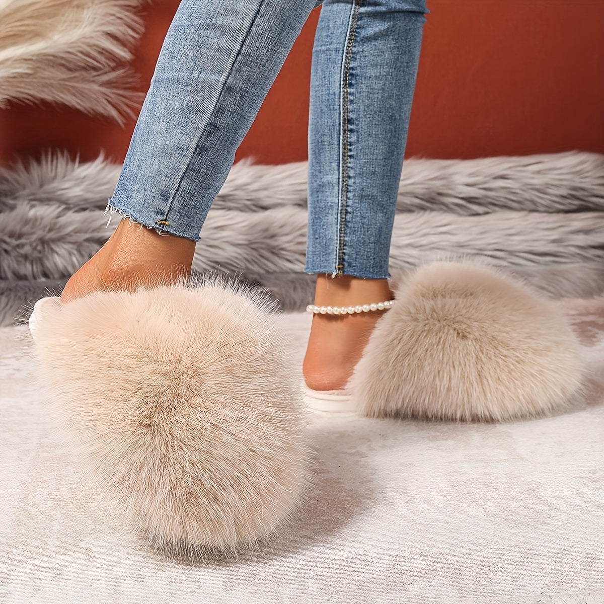 Women'S House Slipper, Indoor Slipper For Women, Slip-on Shoe For Women, Elegant Plush Furry Slippers With Non-slip Rubber Sole, Soft Warm Lining & Cozy Closed-toe Design, Korean Style Slip-on Slippers For Home, Office, Casua