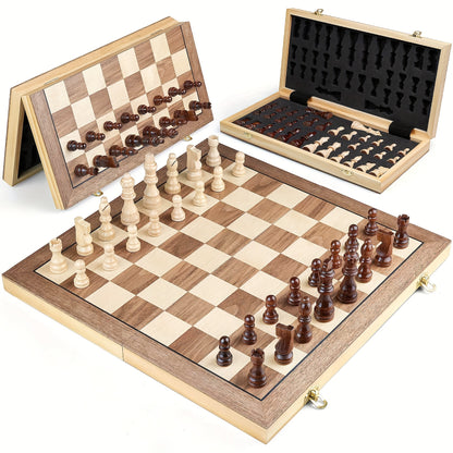 15 Inches Magnetic Chess Set for Adult, Wooden Folding Chess Board Game ForTournament with HandmadePieces Including 2 Extra Queen Professional Beginner Ideal Birthday&Christmas Gift for Friends Family