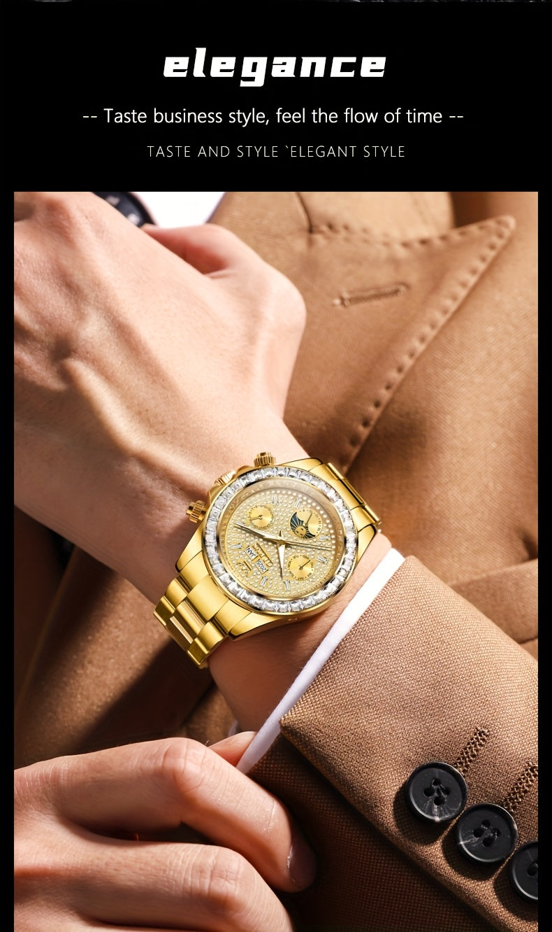 OLEVS Men's Automatic Mechanical Business Watch - Stainless Steel Luminous Golden-Tone Dial with Accents, Date & Day Display, Luxury Dress Watch for Formal Events & Professional Settings, Automatic Mechanical Watch, Formal Ti